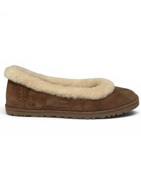 UGG Zora Ballet Flat Brown Suede & Sheepskin Cozy Indoor/Outdoor Size 7